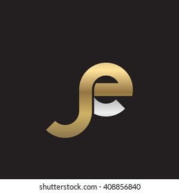 initial letter je linked round lowercase logo gold silver black background