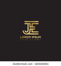 Initial Letter JE linked uppercase overlap modern gold logo vector design template. Suitable for business, consulting group company.