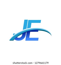 initial letter JE logotype company name colored blue and swoosh design. vector logo for business and company identity.