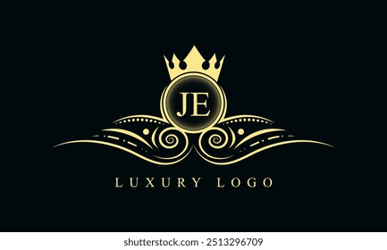 Initial letter JE luxury logo design. JE Luxurious Royal golden Logo design