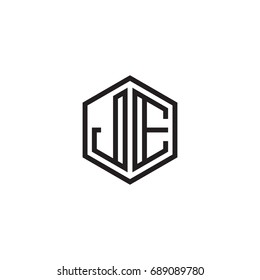 Initial letter JE, minimalist line art monogram hexagon logo, black color