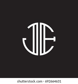 Initial letter JE, minimalist line art monogram circle shape logo, white color on black background