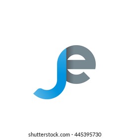 initial letter je modern linked circle round lowercase logo blue gray