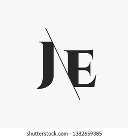 Initial Letter JE Monogram Sliced. Modern logo template isolated on gray background