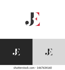 Initial Letter je uppercase modern logo design template elements. red letter Isolated on black white grey background. Suitable for business, consulting group company.