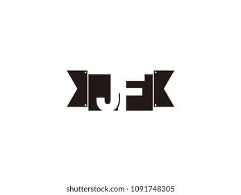 Initial letter jf black ribbon logo design