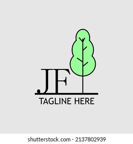 Initial letter JF with green tree logo. Minimal, simple and unique.