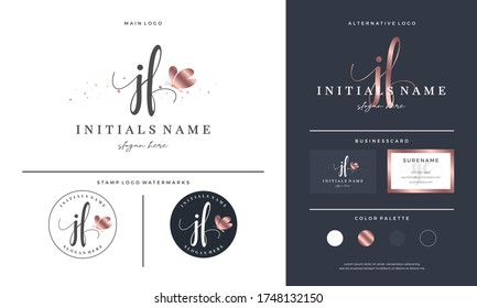 initial letter JF J F handwriting logo design with butterfly. Feminine branding for beauty salon, massage, cosmetics or spa.