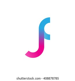 initial letter jf linked round lowercase logo pink blue