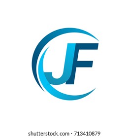 initial letter JF logotype company name blue circle and swoosh design. vector logo for business and company identity.
