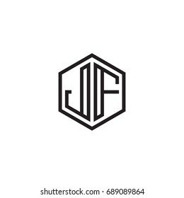 Initial letter JF, minimalist line art monogram hexagon logo, black color