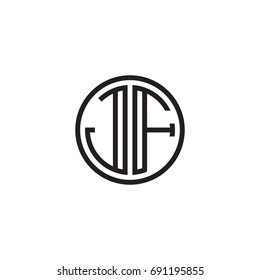 Initial letter JF, minimalist line art monogram circle logo, black color