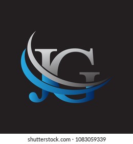 initial letter JG logotype company name colored blue and grey swoosh design. vector logo for business and company identity.
