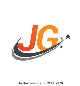 initial letter JG logotype company name colored orange and grey swoosh star design. vector logo for business and company identity.