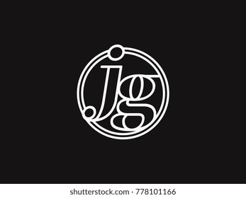 Initial letter jg lowercase outline inside the circle logo template white on black background