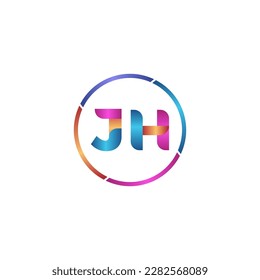 Letra inicial logotipo redondeado de la curva JH, colores brillantes y vivos del degradado