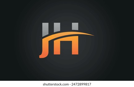Initial Letter JH Logo Design With Swoosh. Creative And Modern JH Logo Design on Black Background.