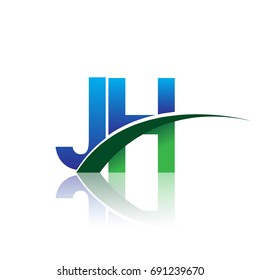 initial letter JH logotype company name colored blue and green swoosh design. vector logo for business and company identity
