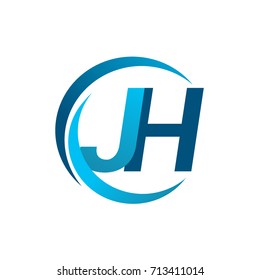 initial letter JH logotype company name blue circle and swoosh design. vector logo for business and company identity.