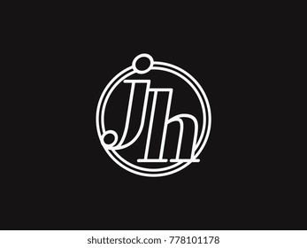 Initial letter jh lowercase outline inside the circle logo template white on black background