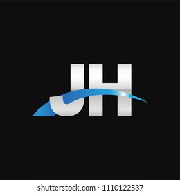 Initial letter JH, overlapping movement swoosh logo, metal silver blue color on black background