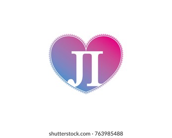 the initial letter JI in the heart symbol as a logo, sign and decoration