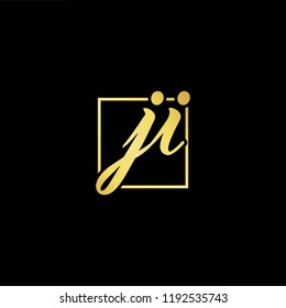 Initial letter JI IJ minimalist art monogram shape logo, gold color on black background