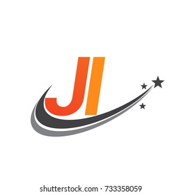 initial letter JI logotype company name colored orange and grey swoosh star design. vector logo for business and company identity.