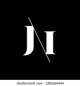 Initial Letter JI Monogram Sliced. Modern logo template isolated on black background