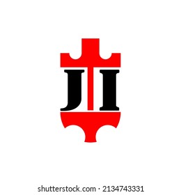 Ursprünglicher Brief JI roten Kronenschild einfaches Logo. Minimal und einzigartig.