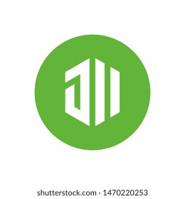 Initial Letter JII or JU Logo Icon, Green and White Color Vector Illustration, Hexagon and Circle Shape Design