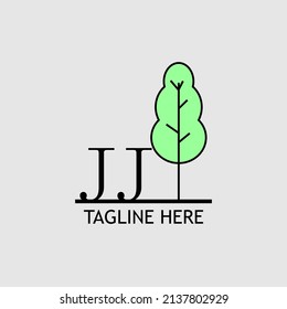 Initial letter JJ with green tree logo. Minimal, simple and unique.