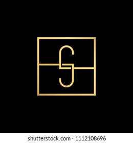 Initial letter JJ JS SJ S minimalist art  logo, gold color on black background