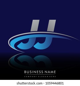 initial letter JJ logotype company name colored blue and grey swoosh design. vector logo for business and company identity.
