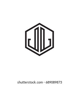 Initial letter JJ, minimalist line art monogram hexagon logo, black color