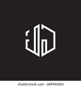 Initial letter JJ, minimalist line art monogram hexagon shape logo, white color on black background