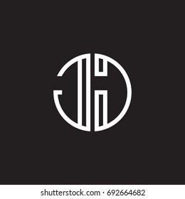 Initial letter JJ, minimalist line art monogram circle shape logo, white color on black background