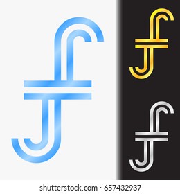 Initial letter JJ premium blue metallic rotated lowercase logo template in white background, and custom preview in gold and silver color