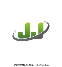 initial letter JJ swoosh ring company logo green gray