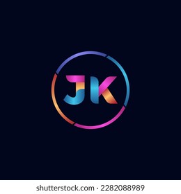Letra inicial Logotipo redondeado de la curva JK, colores brillantes en gradiente