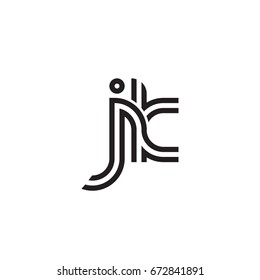 Initial letter jk, linked outline rounded lowercase, monogram black