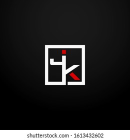Initial letter JK linked square logo white and red color. Corporate identity design template element. Industry, finance, bank logotype. Square group, technology interaction, network integrate concept.