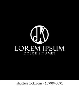 Initial letter JK logo template with circle line art and luxury serif font illustration in flat design monogram symbol
