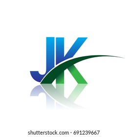 initial letter JK logotype company name colored blue and green swoosh design. vector logo for business and company identity.
