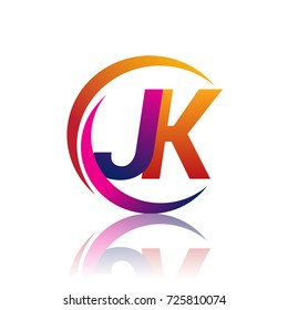 initial letter JK logotype company name orange and magenta color on circle and swoosh design. vector logo for business and company identity.
