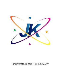 initial letter JK logotype science icon colored blue, red, green and yellow swoosh design. vector logo for business and company identity.
