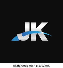Initial letter JK, overlapping movement swoosh logo, metal silver blue color on black background