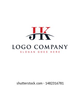 Initial letter JK, overlapping movement swoosh horizon logo company design inspiration in red and dark blue color vector