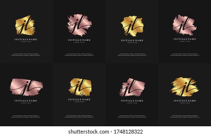 initial letter JL J L handwriting logo set design template with abstract brush on golden and gold rose color