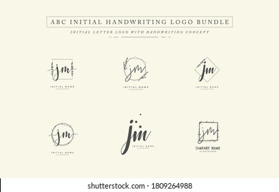 Initial letter JM bundle for identity and logo. Vector logo template with handwriting and signature style.